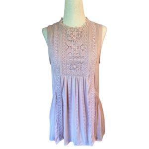 Knox Rose Blush Sleeveless Crocheted Boho Blouse